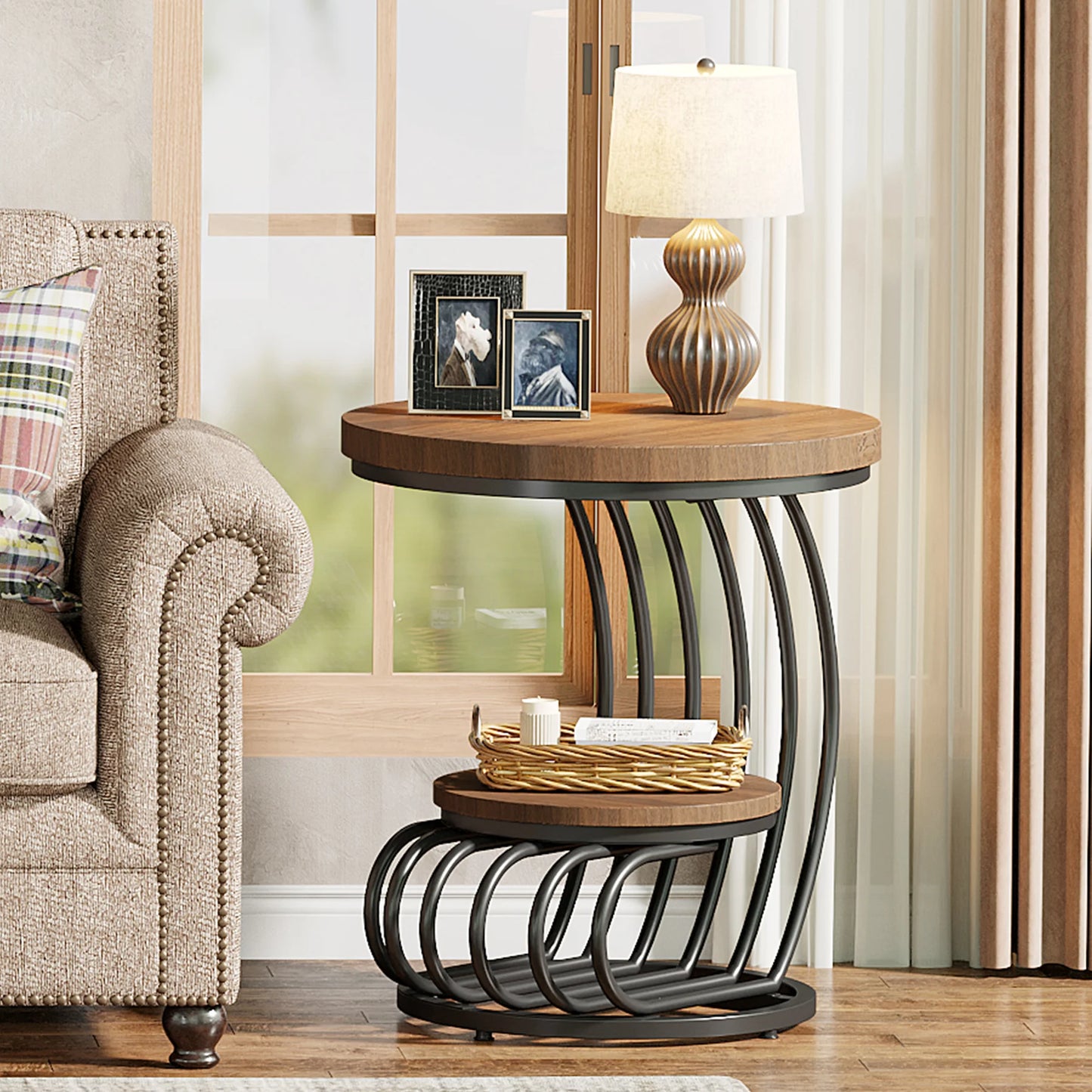 Tribesigns Two Tier Faux Marble End Table With Storage Shelf